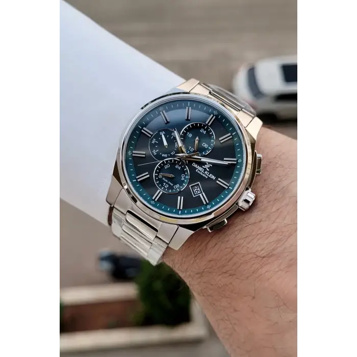 Kadranı Mavi Kordonu Gümüş Renk 44 Mm İç Göstergeleri Aktif Hediye Paketli Erkek Kol Saati