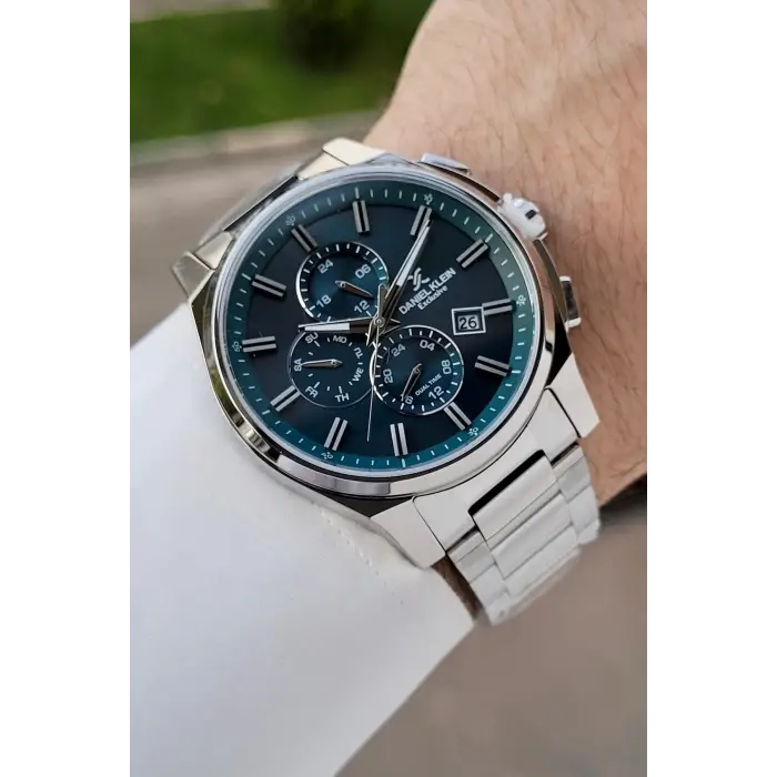 Kadranı Mavi Kordonu Gümüş Renk 44 Mm İç Göstergeleri Aktif Hediye Paketli Erkek Kol Saati