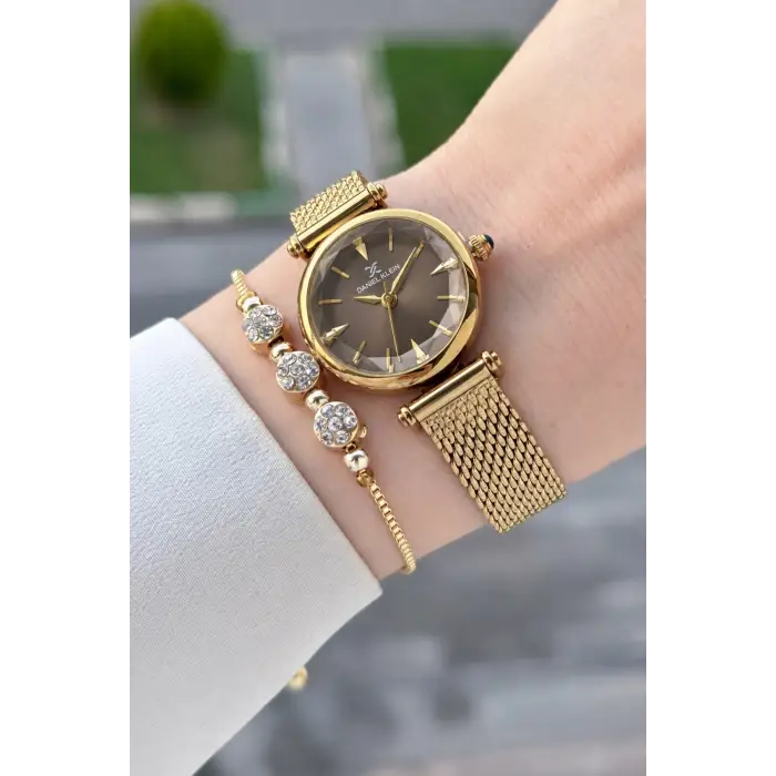 Kadranı Kahverengi Kordonu Gold Renk 26 Mm Hediye Paketli Kadın Kol Saati