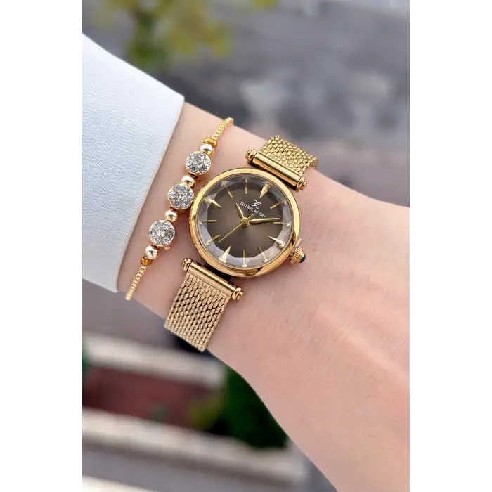 Kadranı Kahverengi Kordonu Gold Renk 26 Mm Hediye Paketli Kadın Kol Saati