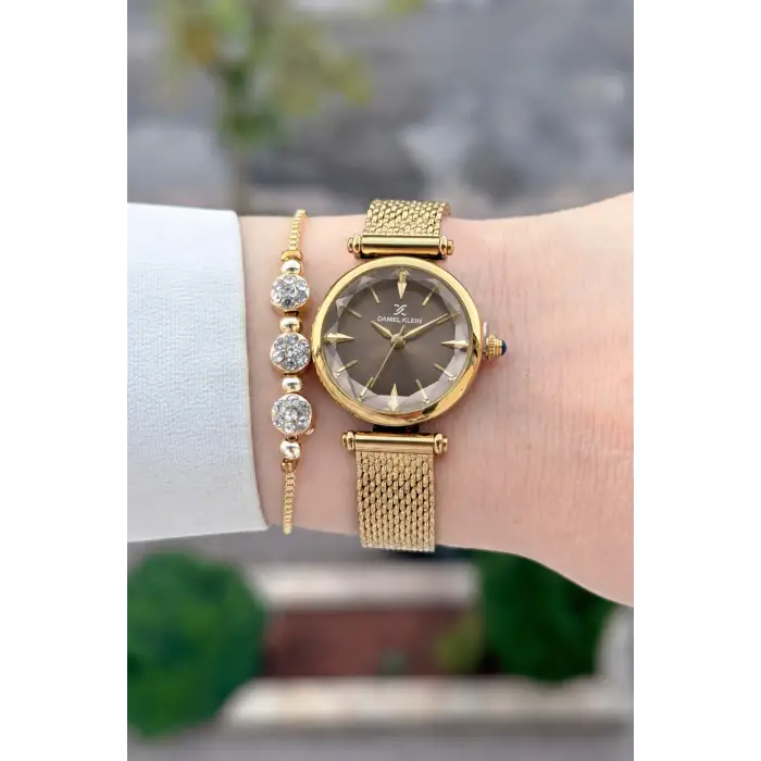 Kadranı Kahverengi Kordonu Gold Renk 26 Mm Hediye Paketli Kadın Kol Saati