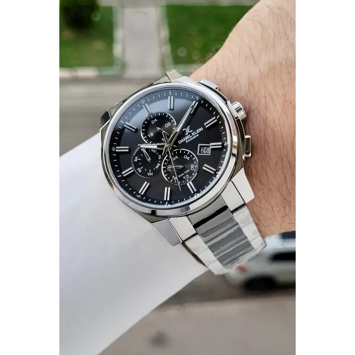 Gümüş Siyah Renk 44 Mm İç Göstergeleri Aktif Hediye Paketli Erkek Kol Saati