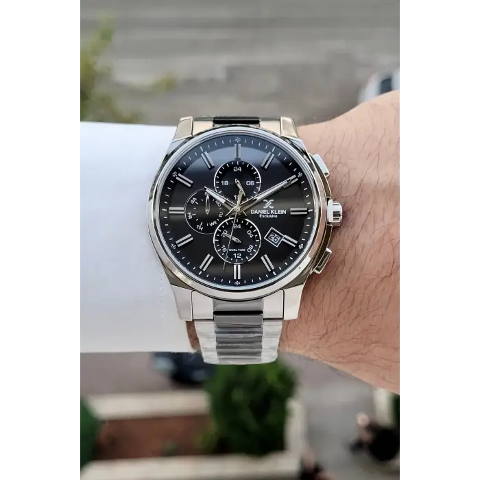 Gümüş Siyah Renk 44 Mm İç Göstergeleri Aktif Hediye Paketli Erkek Kol Saati