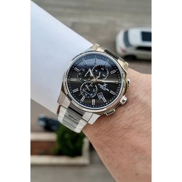 Gümüş Siyah Renk 44 Mm İç Göstergeleri Aktif Hediye Paketli Erkek Kol Saati
