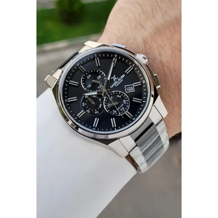 Gümüş Siyah Renk 44 Mm İç Göstergeleri Aktif Hediye Paketli Erkek Kol Saati