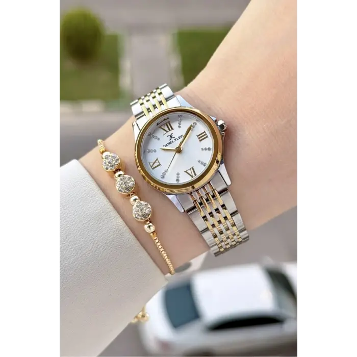 Gold Gümüş Renk 28 Mm Hediye Paketli Kadın Kol Saati