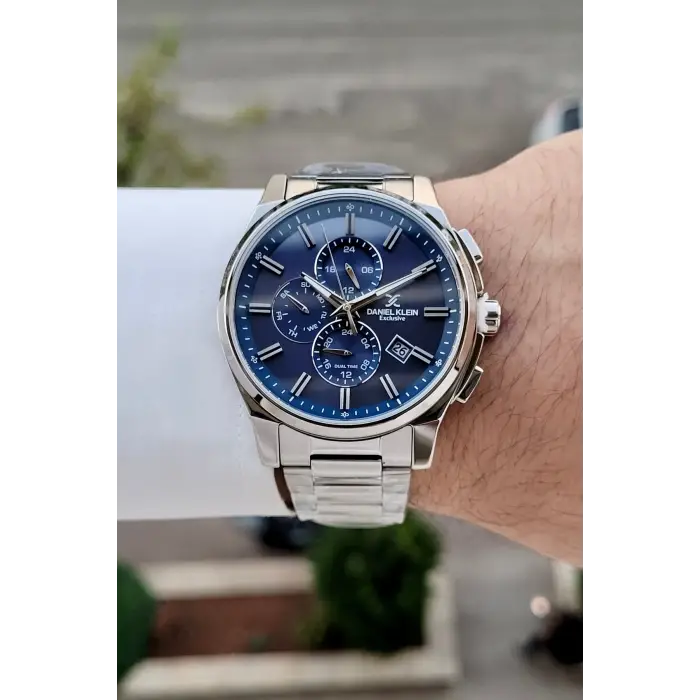 Kadranı Lacivert Kordonu Gümüş Renk 44 Mm İç Göstergeleri Aktif Hediye Paketli Erkek Kol Saati