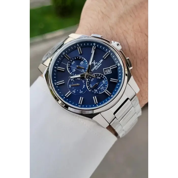 Kadranı Lacivert Kordonu Gümüş Renk 44 Mm İç Göstergeleri Aktif Hediye Paketli Erkek Kol Saati