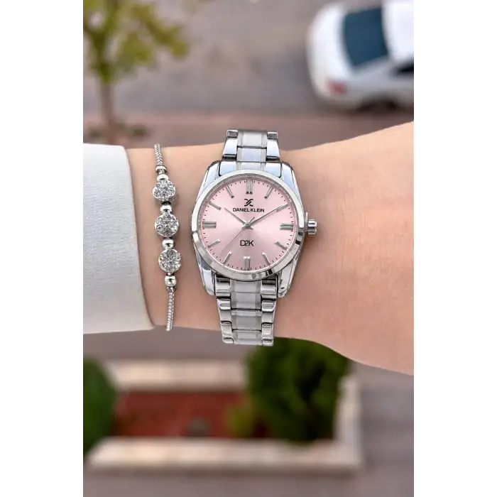Kadranı Pembe Kordonu Gümüş Renk 30 Mm Hediye Paketli Kadın Kol Saati