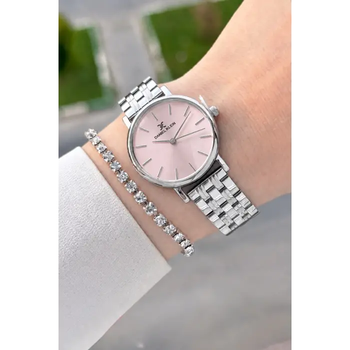 Kadranı Pembe Kordonu Gümüş Renk 30 Mm Hediye Paketli Kadın Kol Saati ve Bileklik