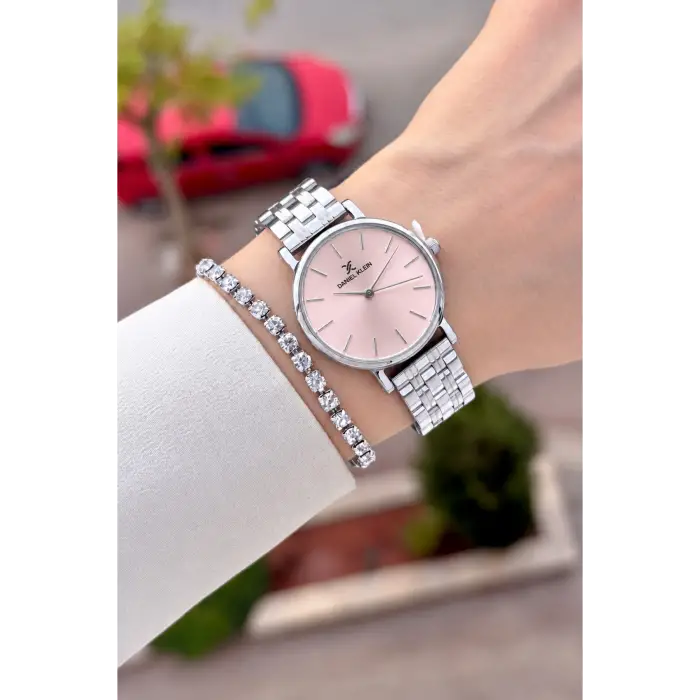 Kadranı Pembe Kordonu Gümüş Renk 30 Mm Hediye Paketli Kadın Kol Saati ve Bileklik