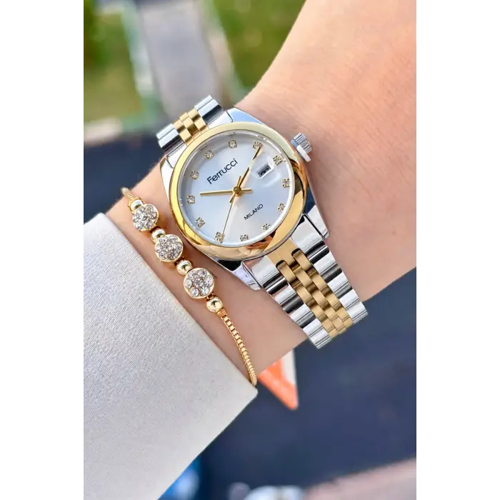 Gold Gümüş Renk 28 Mm Hediye Paketli Kadın Kol Saati