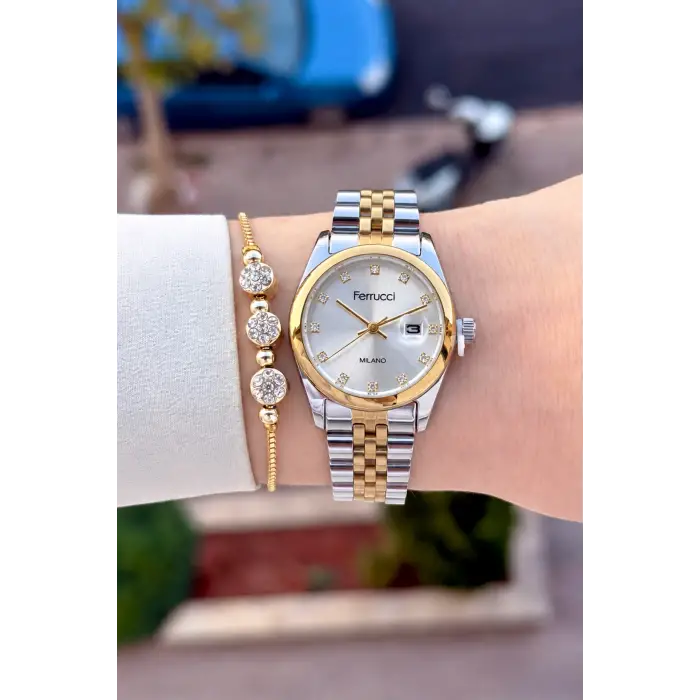 Gold Gümüş Renk 28 Mm Hediye Paketli Kadın Kol Saati