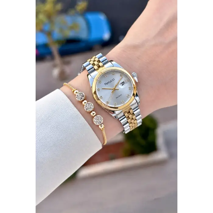 Gold Gümüş Renk 28 Mm Hediye Paketli Kadın Kol Saati