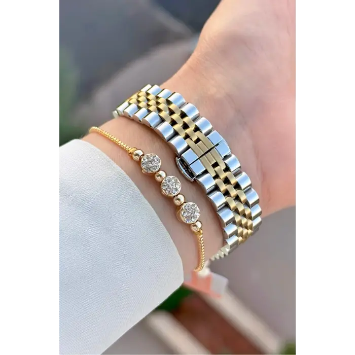 Gold Gümüş Renk 28 Mm Hediye Paketli Kadın Kol Saati