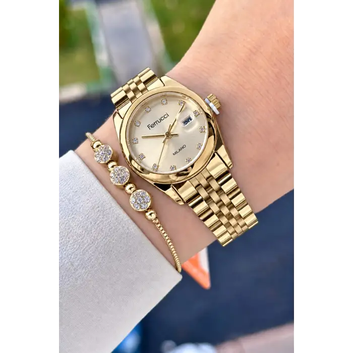 Gold Renk 28 Mm Hediye Paketli Kadın Kol Saati