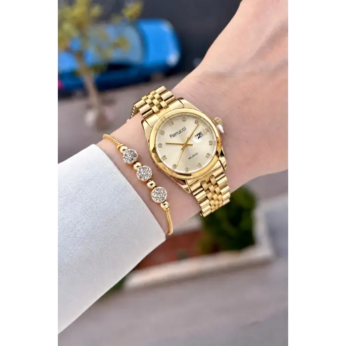 Gold Renk 28 Mm Hediye Paketli Kadın Kol Saati