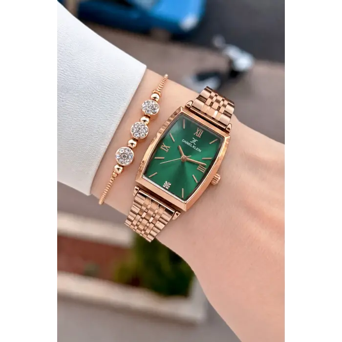 Kadranı Yeşil Kordonu Bronz Renk 24 Mm 2 Yıl Garantili Kadın Kol Saati
