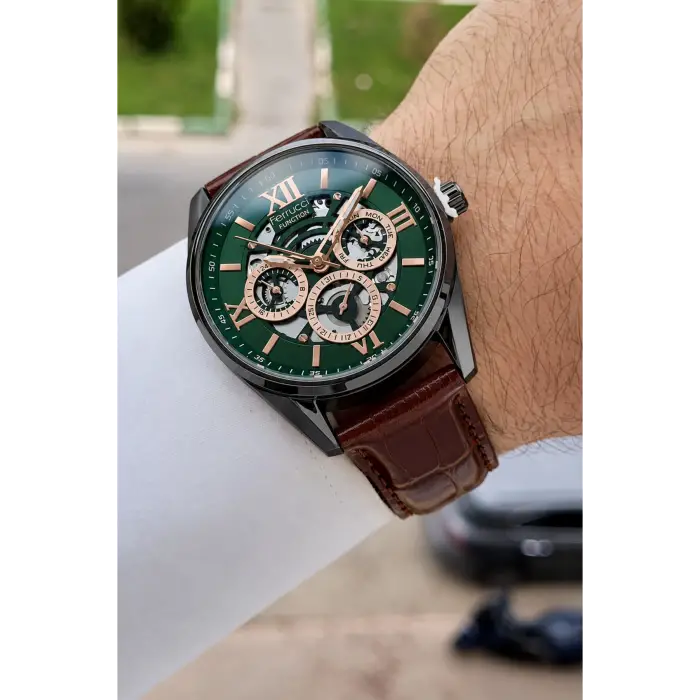 Kahverengi Yeşil Rose Renk İç Göstergeleri Aktif 45 Mm Erkek Kol Saati