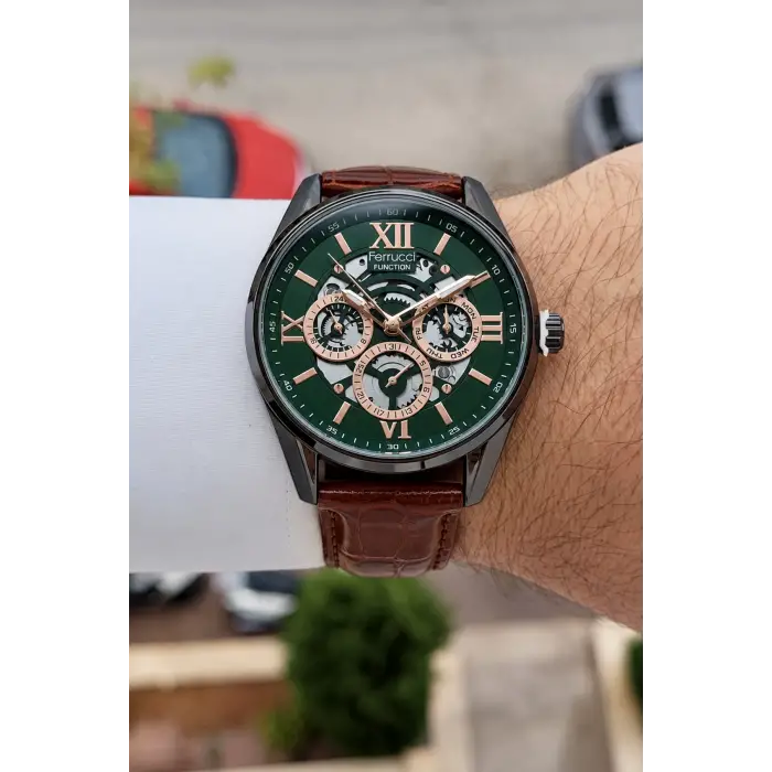 Kahverengi Yeşil Rose Renk İç Göstergeleri Aktif 45 Mm Erkek Kol Saati