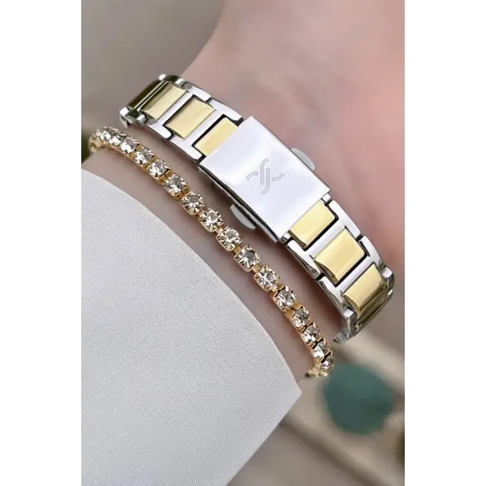 Premium Kadranı Yeşil Kordonu Gold Gümüş Hediye Paketli Renk Kadın Kol Saati Ve Bileklik