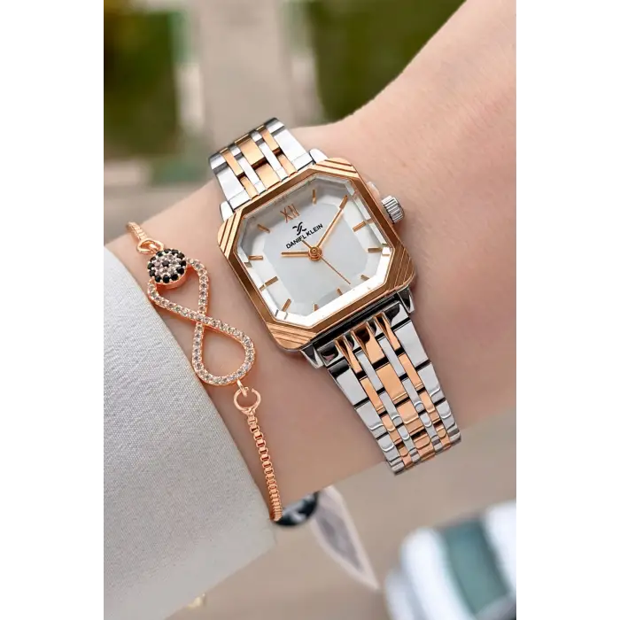 Rose Gümüş Renk Hediye Paketli 23 Mm Kare Kadın Kol Saati ve Bileklik