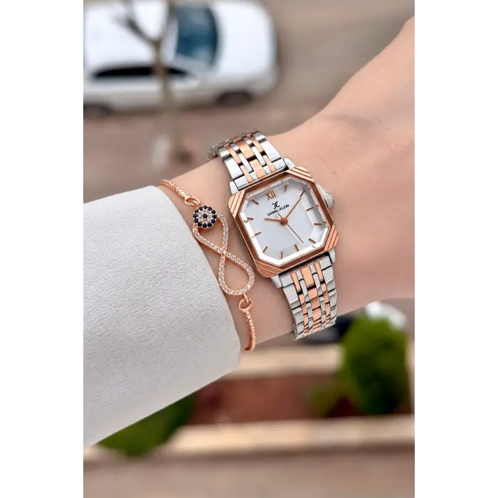Rose Gümüş Renk Hediye Paketli 23 Mm Kare Kadın Kol Saati ve Bileklik