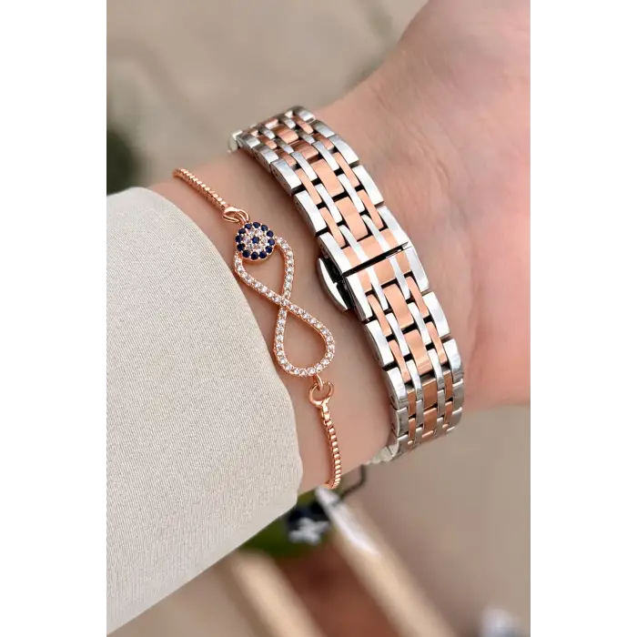 Rose Gümüş Renk Hediye Paketli 23 Mm Kare Kadın Kol Saati ve Bileklik
