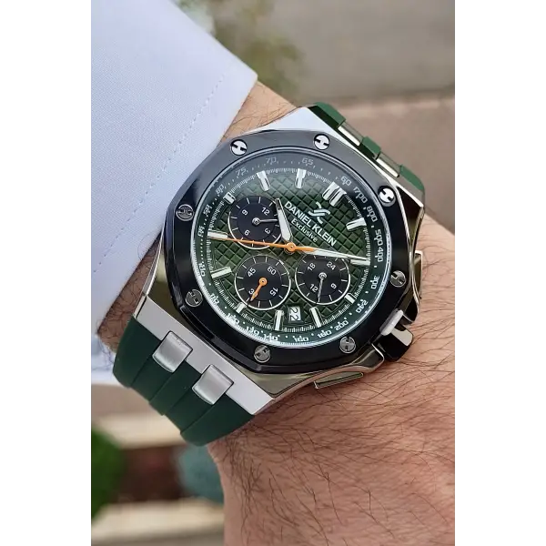Daniel Klein DKISTE852 Kasası Gümüş Kordonu Yeşil Renk İç Göstergeleri Aktif Erkek Kol Saati