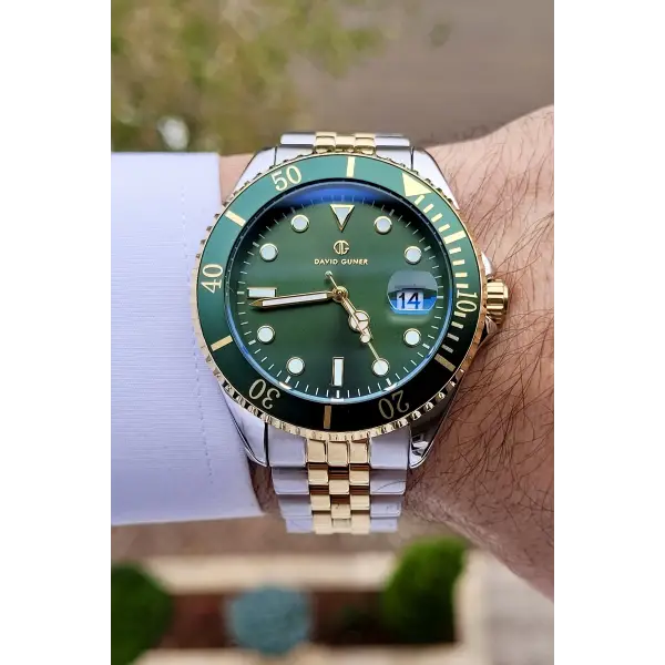 David Guner DGISTE60 Kadranı Yeşil Kordonu Gold Gümüş Renk Takvimli