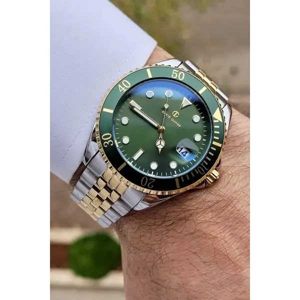 David Guner DGISTE60 Kadranı Yeşil Kordonu Gold Gümüş Renk Takvimli