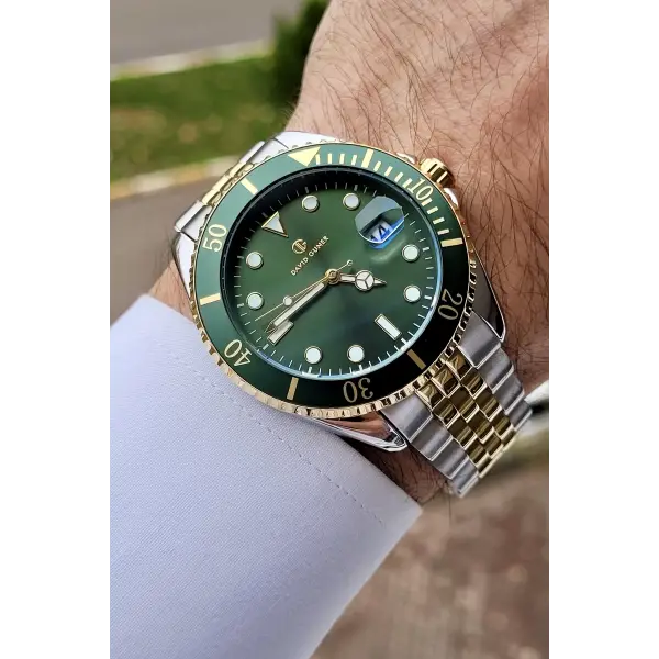David Guner DGISTE60 Kadranı Yeşil Kordonu Gold Gümüş Renk Takvimli