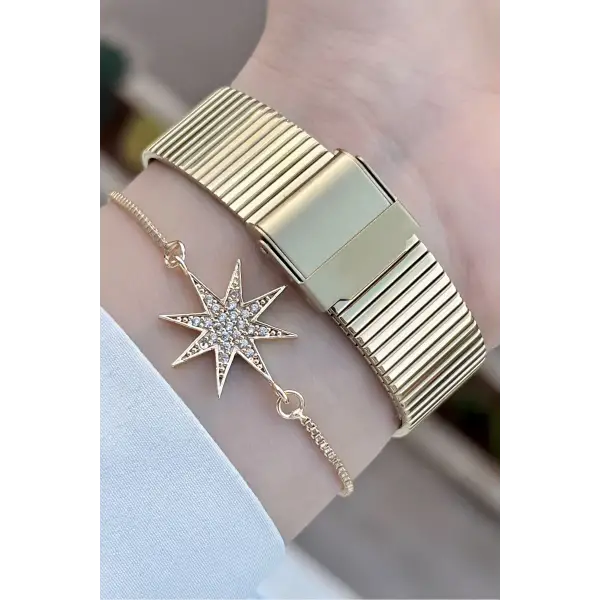 Ferrucci FCISTE245 Kadranı Yeşil Kordonu Gold Renk ve Bileklik