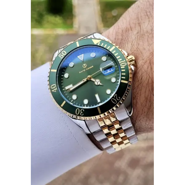 David Guner DGISTE60 Kadranı Yeşil Kordonu Gold Gümüş Renk Takvimli