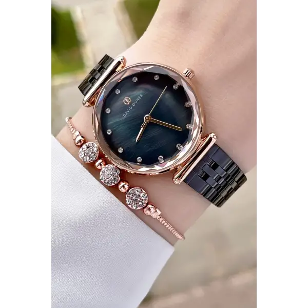 David Guner DGISTE84 Kadranı Sedefli Kordonu Siyah Renk Kadın Kol Saati ve Bileklik