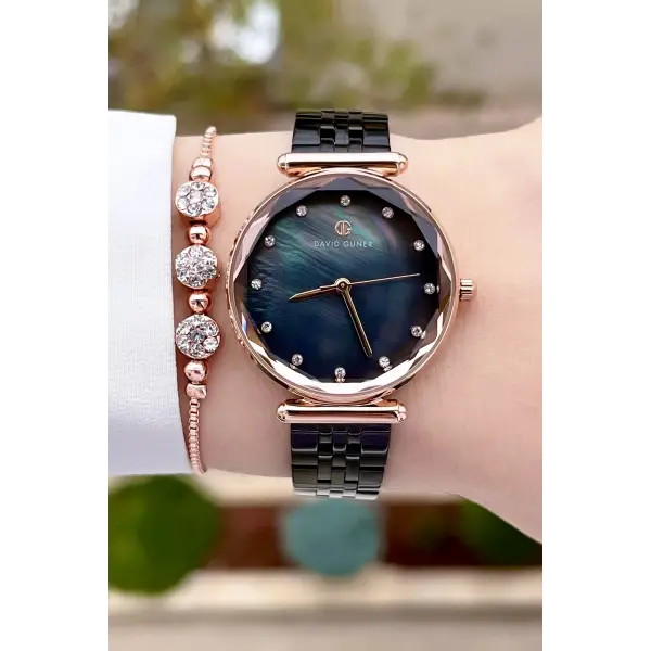 David Guner DGISTE84 Kadranı Sedefli Kordonu Siyah Renk Kadın Kol Saati ve Bileklik