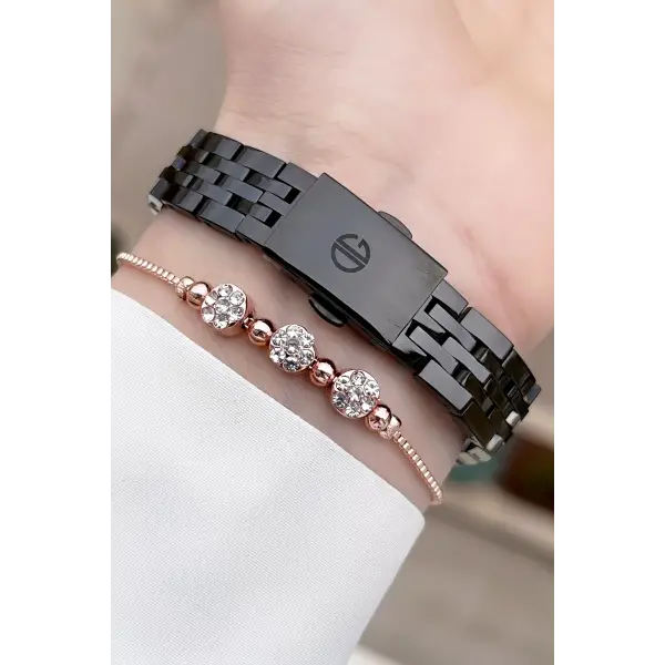 David Guner DGISTE84 Kadranı Sedefli Kordonu Siyah Renk Kadın Kol Saati ve Bileklik