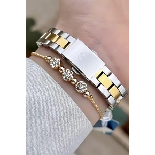 David Guner DGISTE87 Kadranı Sedefli Kordonu Gold Gümüş Renk Kadın Kol Saati ve Bileklik