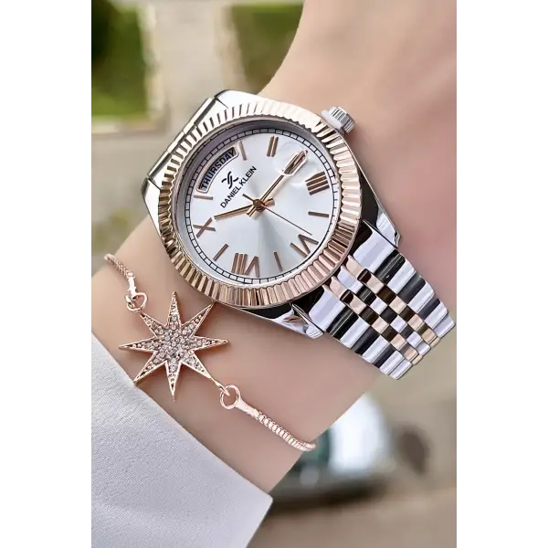 Daniel Klein DK2ISTE687 Rose Gümüş Renk Takvim ve Gün Fonksiyonlu Kadın Kol Saati ve Bileklik