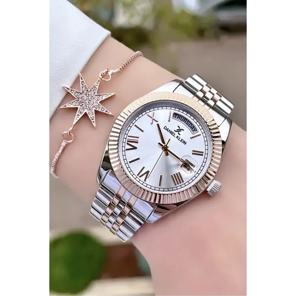 Daniel Klein DK2ISTE687 Rose Gümüş Renk Takvim ve Gün Fonksiyonlu Kadın Kol Saati ve Bileklik