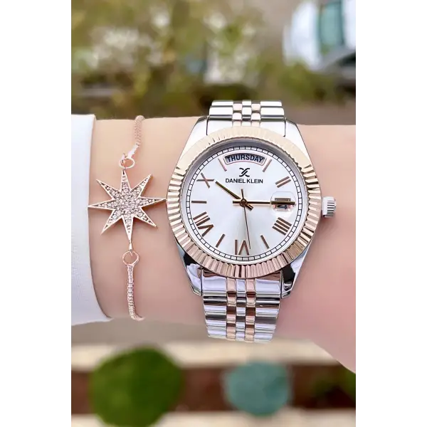 Daniel Klein DK2ISTE687 Rose Gümüş Renk Takvim ve Gün Fonksiyonlu Kadın Kol Saati ve Bileklik