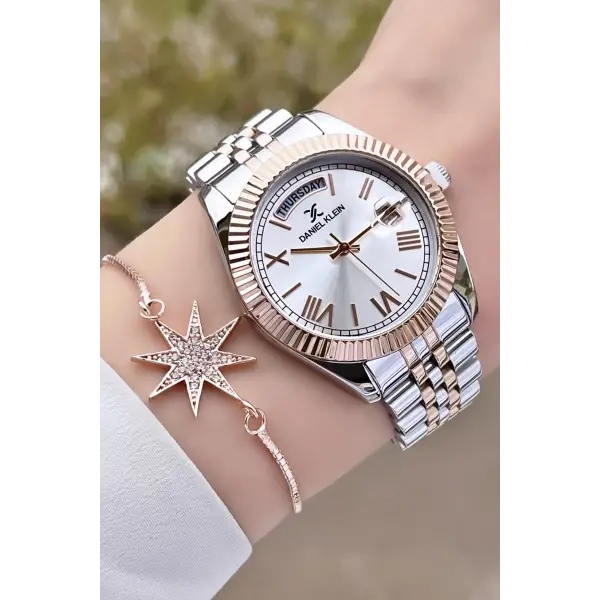 Daniel Klein DK2ISTE687 Rose Gümüş Renk Takvim ve Gün Fonksiyonlu Kadın Kol Saati ve Bileklik