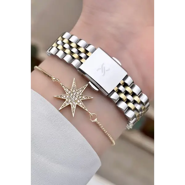 Daniel Klein DK2ISTE907 Gold Gümüş Renk Takvim ve Gün Fonksiyonlu Kadın Kol Saati ve Bileklik