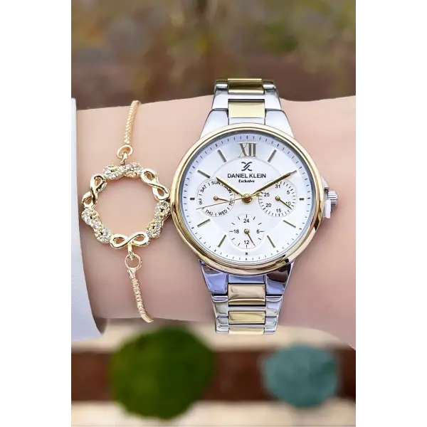 Daniel Klein DKISTE924 Gold Gümüş Renk İç Göstergeleri Aktif Fonksiyonlu Kadın Kol Saati ve Bileklik