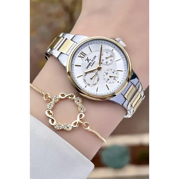 Daniel Klein DKISTE924 Gold Gümüş Renk İç Göstergeleri Aktif Fonksiyonlu Kadın Kol Saati ve Bileklik