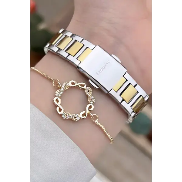 Daniel Klein DKISTE924 Gold Gümüş Renk İç Göstergeleri Aktif Fonksiyonlu Kadın Kol Saati ve Bileklik