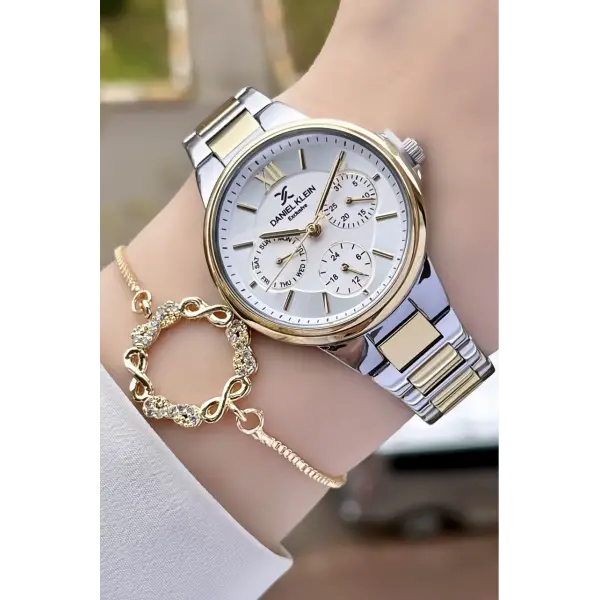 Daniel Klein DKISTE924 Gold Gümüş Renk İç Göstergeleri Aktif Fonksiyonlu Kadın Kol Saati ve Bileklik