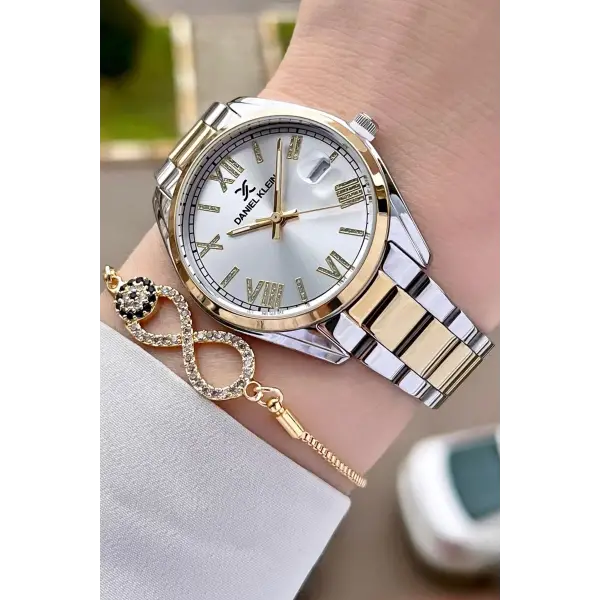 Daniel Klein  DKISTE972 Gold Gümüş Renk Takvimli Kadın Kol Saati ve Bileklik