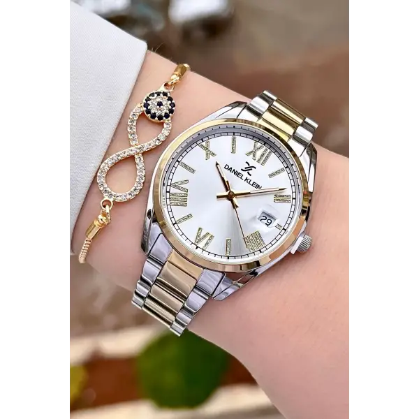 Daniel Klein  DKISTE972 Gold Gümüş Renk Takvimli Kadın Kol Saati ve Bileklik