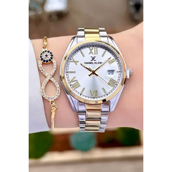 Daniel Klein  DKISTE972 Gold Gümüş Renk Takvimli Kadın Kol Saati ve Bileklik